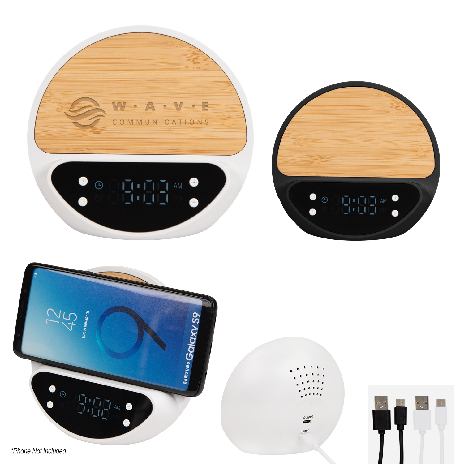 10w Bamboo Wireless Charger With Digital Clock 1