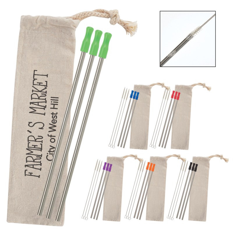 3-pack Stainless Straw Kit With Cotton Pouch 1 3-pack Stainless Straw Kit With Cotton Pouch 1