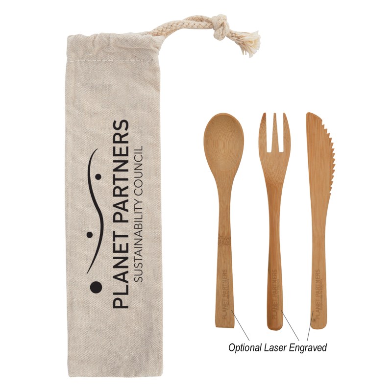 3 Piece Bamboo Utensil Set In Travel Pouch 1 3 Piece Bamboo Utensil Set In Travel Pouch 1