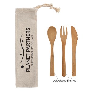3 Piece Bamboo Utensil Set In Travel Pouch 1 3 Piece Bamboo Utensil Set In Travel Pouch 1