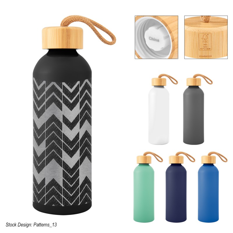 25 Oz. Full Laser Blaire Recycled Aluminum Bottle With Bamboo Lid 1 25 Oz. Full Laser Blaire Recycled Aluminum Bottle With Bamboo Lid 1