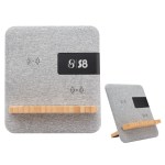 Fabric & Bamboo Wireless Charger With Clock - 25176 GRA Padprint Fabric & Bamboo Wireless Charger With Clock - 25176 GRA Padprint