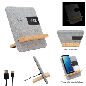 Fabric & Bamboo Wireless Charger With Clock 1 Fabric & Bamboo Wireless Charger With Clock 1