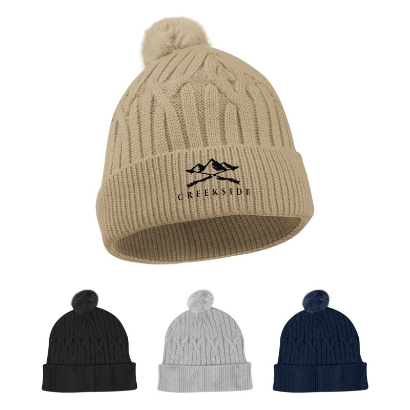 Courtney Cable Knit Rpet Pom Beanie 1 Courtney Cable Knit Rpet Pom Beanie 1