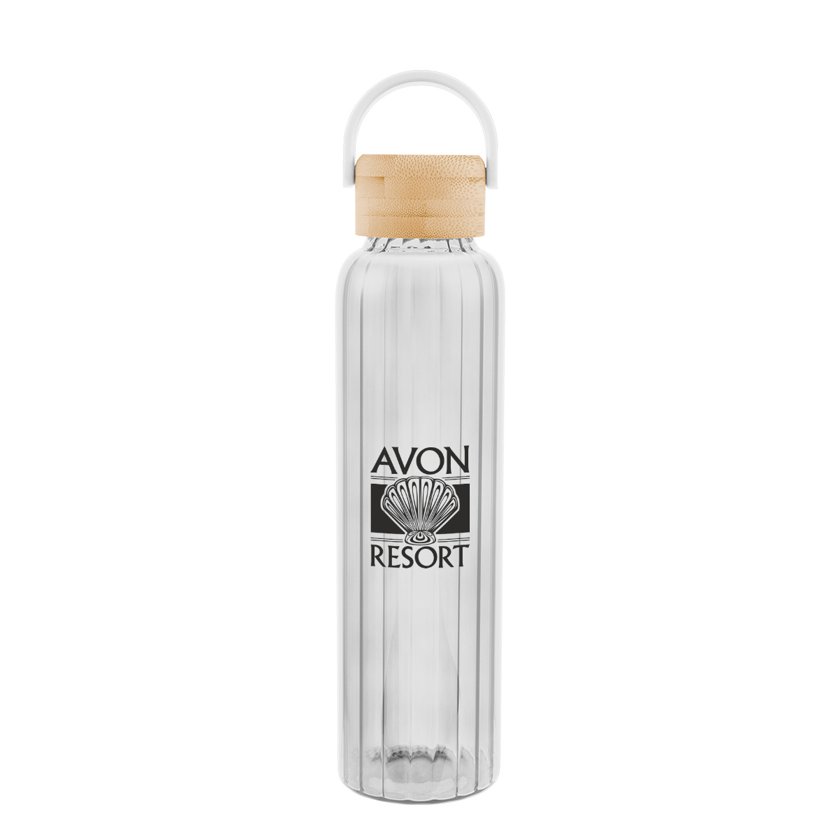 20 Oz. Ribbed Borosilicate Glass Bottle With Bamboo Lid 1