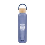 20 Oz. Ribbed Borosilicate Glass Bottle With Bamboo Lid - 50340 TRNBLU Silkscreen 20 Oz. Ribbed Borosilicate Glass Bottle With Bamboo Lid - 50340 TRNBLU Silkscreen