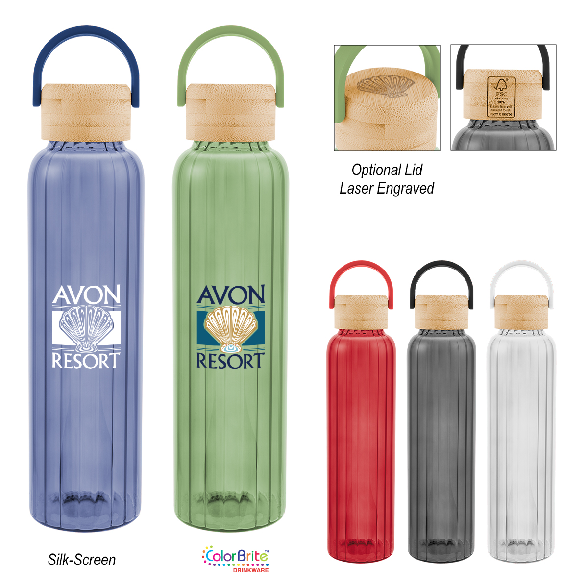 20 Oz. Ribbed Borosilicate Glass Bottle With Bamboo Lid 1