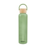 20 Oz. Ribbed Borosilicate Glass Bottle With Bamboo Lid - 50340 TRNGRN Blank 20 Oz. Ribbed Borosilicate Glass Bottle With Bamboo Lid - 50340 TRNGRN Blank