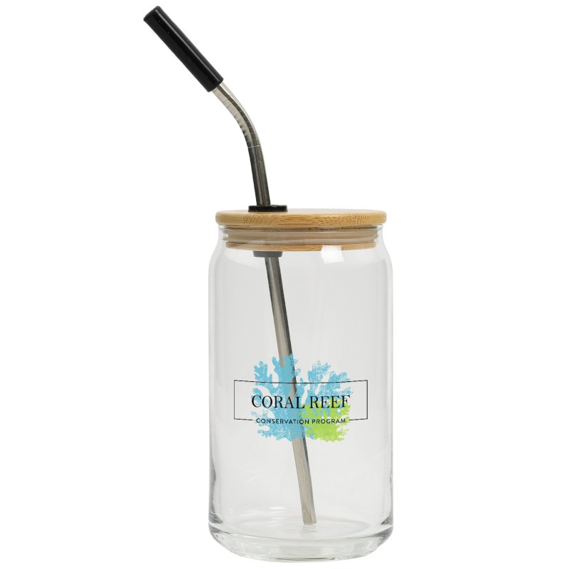 16 Oz. Full Color Can Glass With Bamboo Lid 1 16 Oz. Full Color Can Glass With Bamboo Lid 1