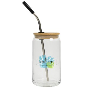16 Oz. Full Color Can Glass With Bamboo Lid 1 16 Oz. Full Color Can Glass With Bamboo Lid 1