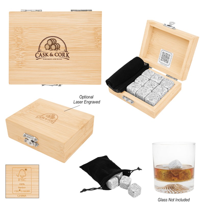 Whiskey Stone Ice Cubes In Fsc® Bamboo Box 1 Whiskey Stone Ice Cubes In Fsc® Bamboo Box 1
