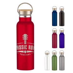 21 Oz. Full Laser Tipton Stainless Steel Bottle With Bamboo Lid 1 21 Oz. Full Laser Tipton Stainless Steel Bottle With Bamboo Lid 1