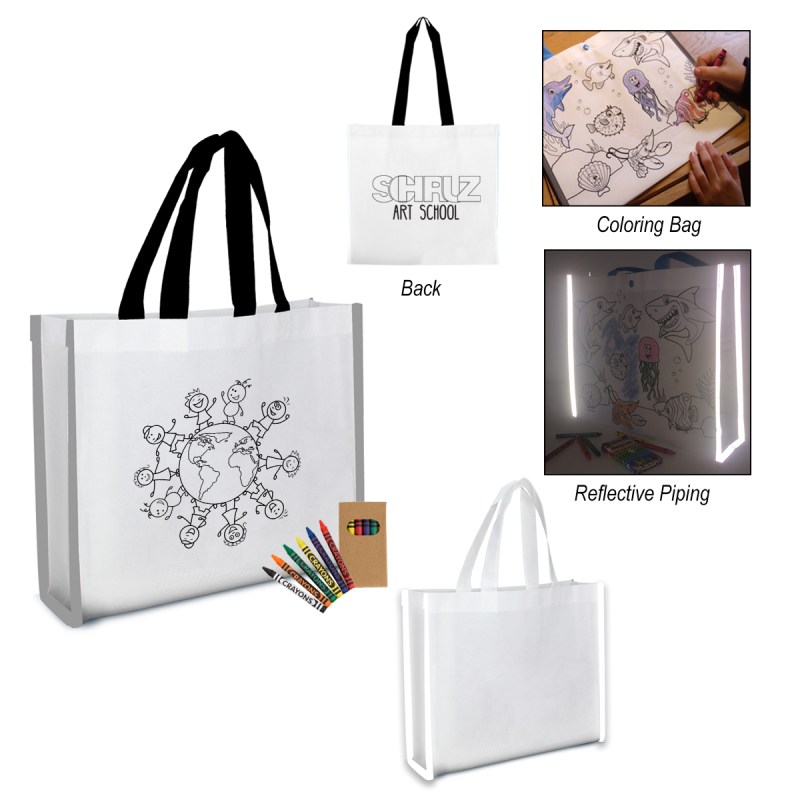 Reflective Non-woven Coloring Tote Bag With Crayons 1 Reflective Non-woven Coloring Tote Bag With Crayons 1