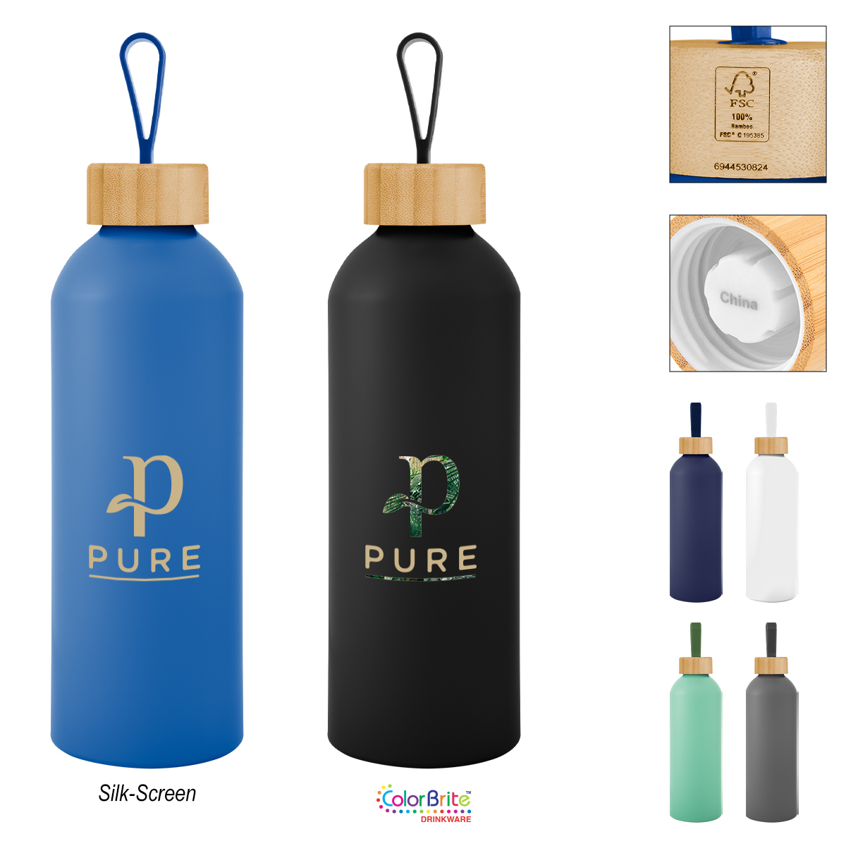 25 Oz. Blaire Recycled Aluminum Bottle With Bamboo Lid And Carry Handle 1
