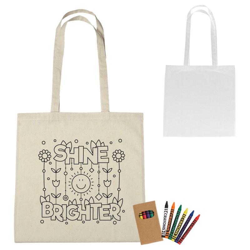 100% Cotton Coloring Tote Bag With Crayons 1 100% Cotton Coloring Tote Bag With Crayons 1