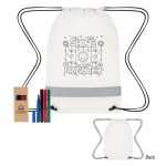 Lil' Bit Reflective Non-woven Coloring Drawstring Bag With 4-piece Washable Marker Set - 75041 WHT Silkscreen Lil' Bit Reflective Non-woven Coloring Drawstring Bag With 4-piece Washable Marker Set - 75041 WHT Silkscreen