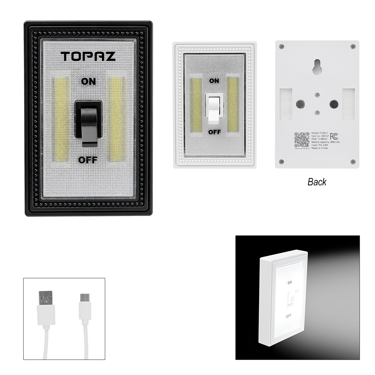Rechargeable Cob Flip Switch Night Light 1