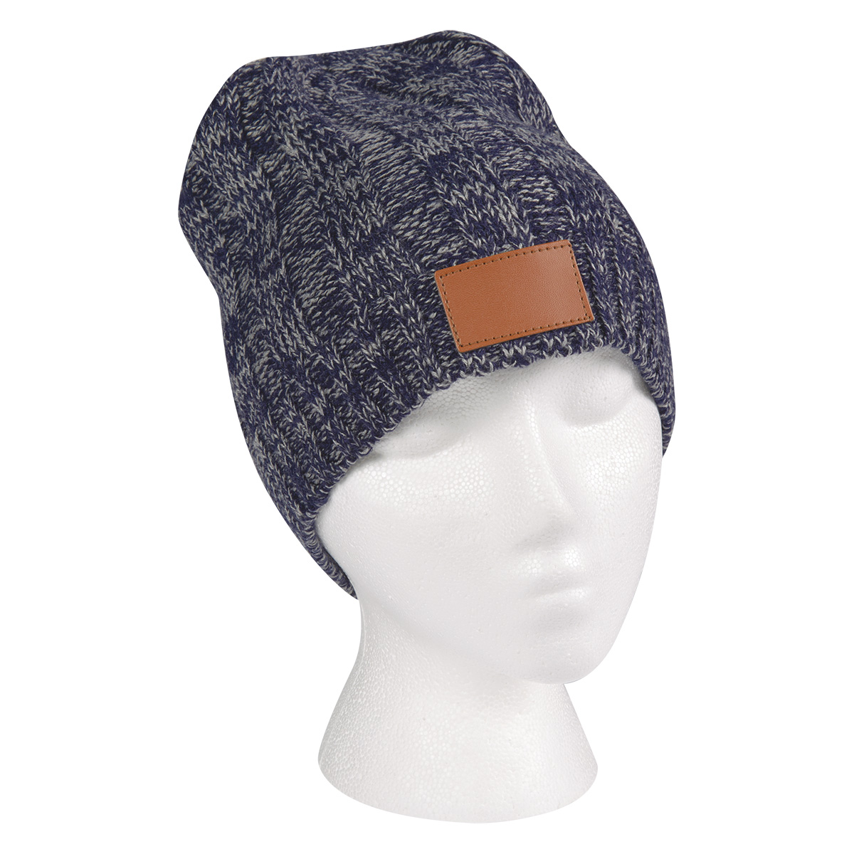 Knit Beanie With Leather Tag 1