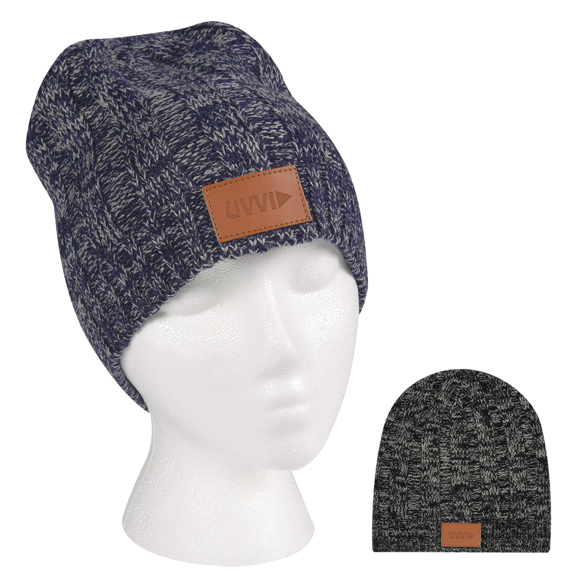 Knit Beanie With Leather Tag 1