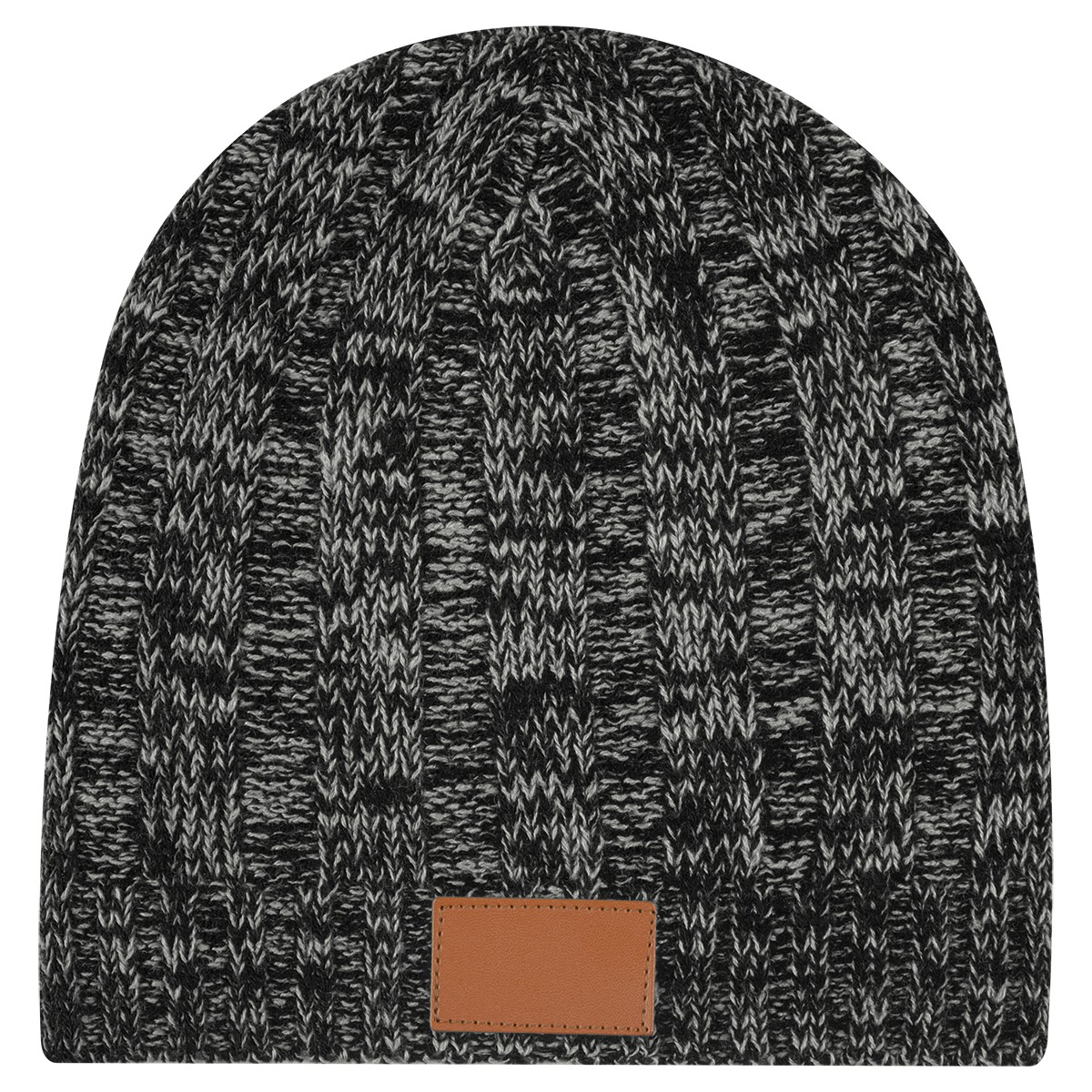 Knit Beanie With Leather Tag 1