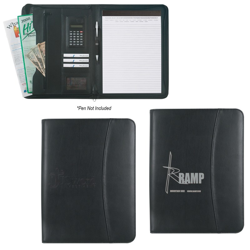 Leather Look 8 ½" X 11" Zippered Portfolio With Calculator 1 Leather Look 8 ½" X 11" Zippered Portfolio With Calculator 1