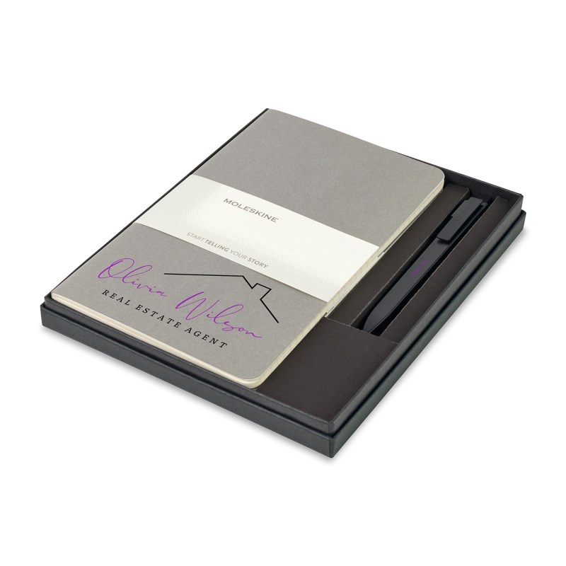 Moleskine Large Cahier and GO Pen Gift Set - Pebble Grey 1 Moleskine Large Cahier and GO Pen Gift Set - Pebble Grey 1