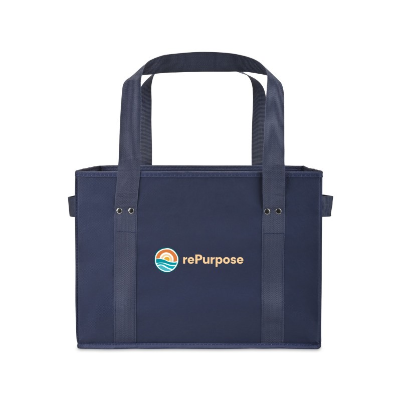 Recycled Non-Woven Collapsible Box Tote - Navy 1 Recycled Non-Woven Collapsible Box Tote - Navy 1