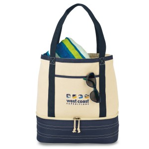 Coastal Cotton Insulated Tote - Navy Blue-Natural 1 Coastal Cotton Insulated Tote - Navy Blue-Natural 1