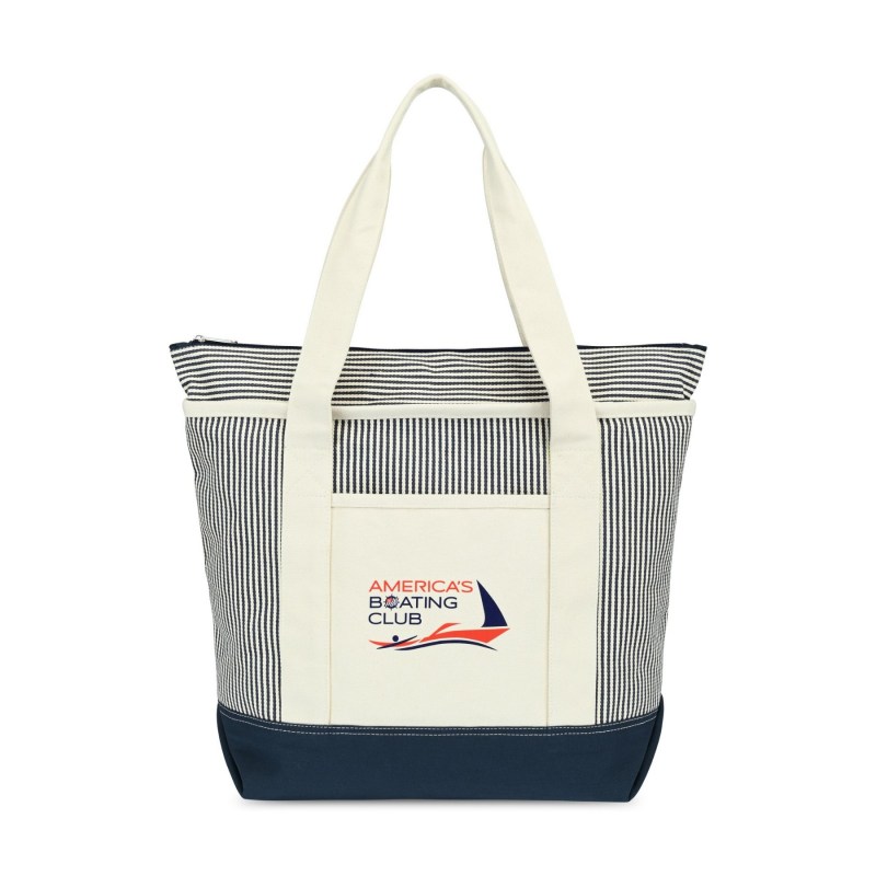 Newport Cotton Zippered Tote - Navy-Natural Stripe 1 Newport Cotton Zippered Tote - Navy-Natural Stripe 1