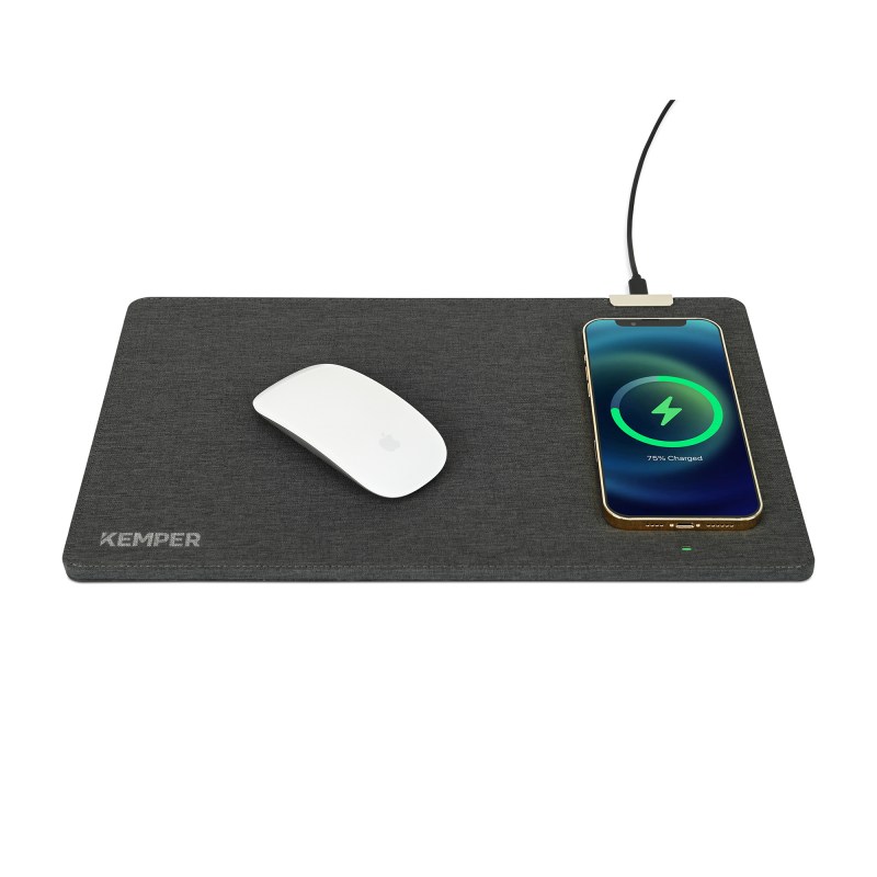 Eden Recycled Polyester Wireless Charging Mouse Pad - Charcoal Heather 1 Eden Recycled Polyester Wireless Charging Mouse Pad - Charcoal Heather 1