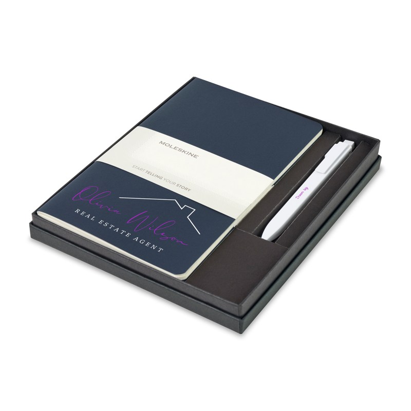 Moleskine® Large Cahier and GO Pen Gift Set - Sapphire Blue 1 Moleskine® Large Cahier and GO Pen Gift Set - Sapphire Blue 1