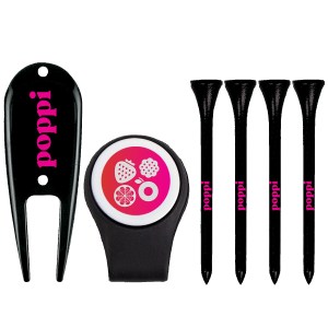 Hat Clip with removable magnetic ball marker, DVF, and (4) 2-3/4" Wooden Golf Tees 1 Hat Clip with removable magnetic ball marker, DVF, and (4) 2-3/4" Wooden Golf Tees 1