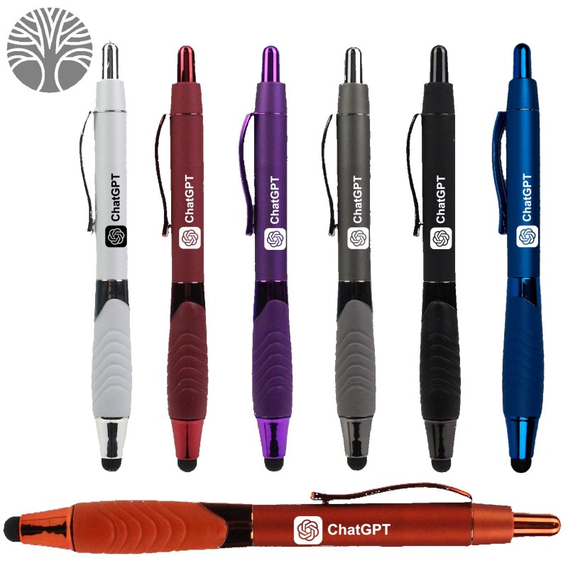 Recycled Rubberized Metallic Pen with Stylus Tip 1 Recycled Rubberized Metallic Pen with Stylus Tip 1