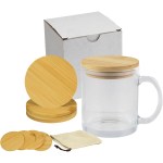 Glass Mug & Bamboo Coaster Gift Set in White Box 2 Glass Mug & Bamboo Coaster Gift Set in White Box 2