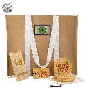 Eco Gift Set with Kraft Tote, Bamboo Charger & Drink Coaster Set 1 Eco Gift Set with Kraft Tote, Bamboo Charger & Drink Coaster Set 1