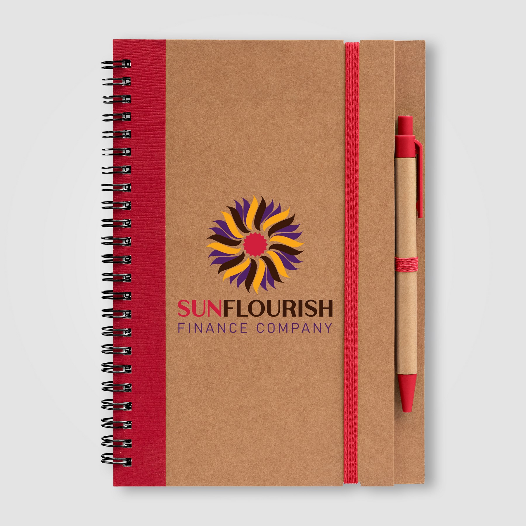 Kraft Hard Cover Spiral Notebook with Pen 1