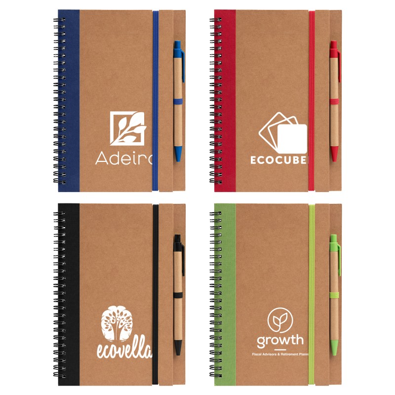Kraft Hard Cover Spiral Notebook with Pen - Silkscreen 1 Kraft Hard Cover Spiral Notebook with Pen - Silkscreen 1