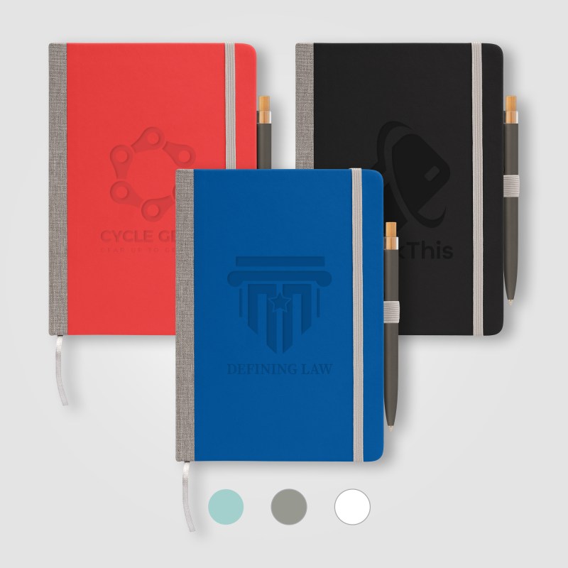 Steinbeck Recycled Hard Cover Journal & Pen Set - A5 5.9" x 8.3" - Debossed 1 Steinbeck Recycled Hard Cover Journal & Pen Set - A5 5.9" x 8.3" - Debossed 1