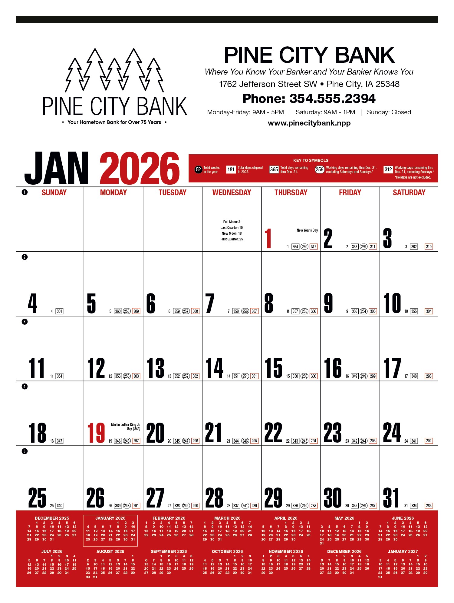 HotLine® Products Yearly Record® Red Calendar 2