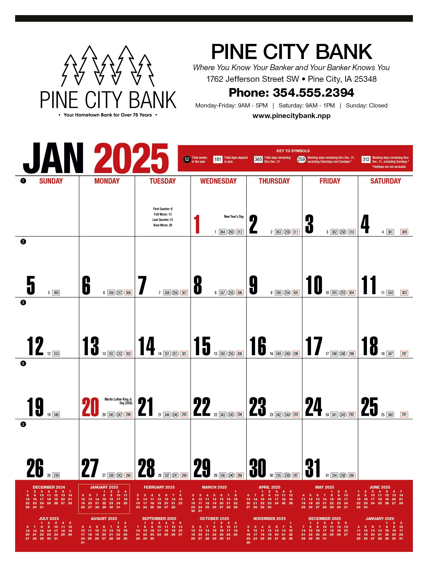 HotLine® Products Yearly Record® Red Calendar 2