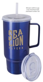 Koozie® Handle Tumbler - 30 oz - 46425 royal styled w to-go up image Koozie® Handle Tumbler - 30 oz - 46425 royal styled w to-go up image