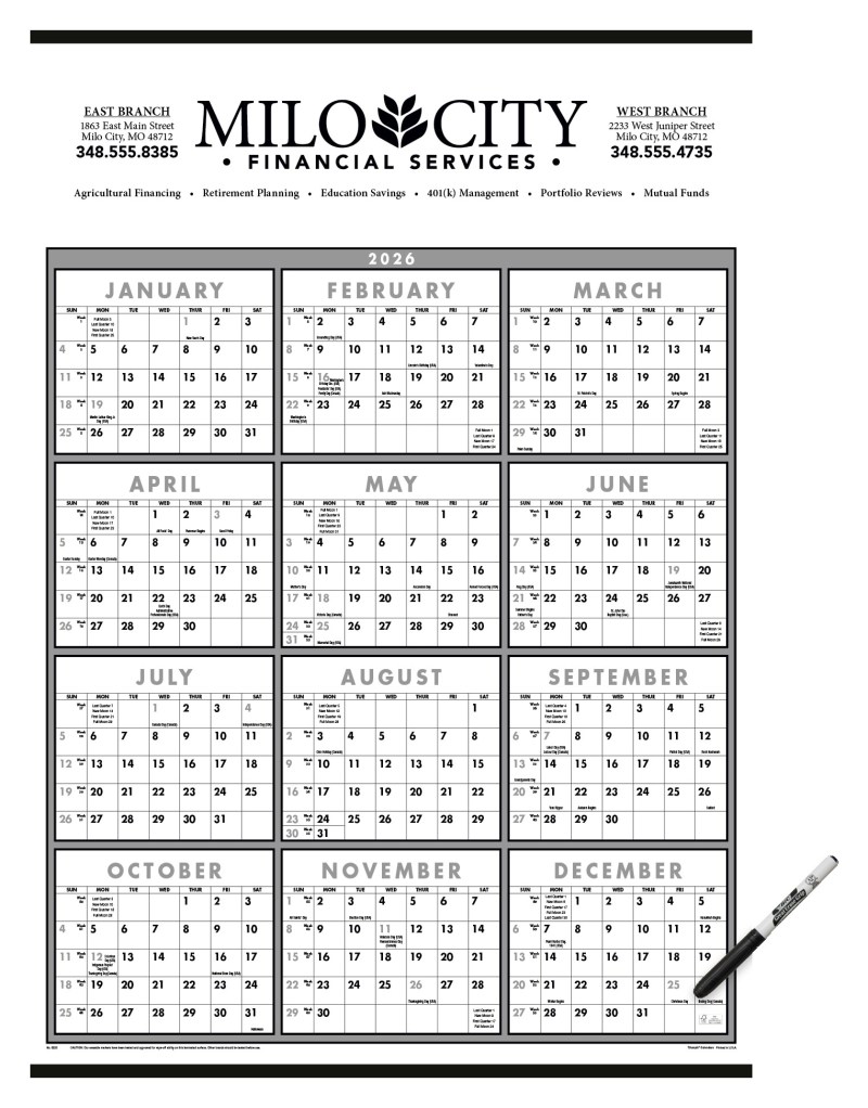 Triumph® Calendars Black & White Span-A-Year Laminated w/Marker Calendar 2 Triumph® Calendars Black & White Span-A-Year Laminated w/Marker Calendar 2