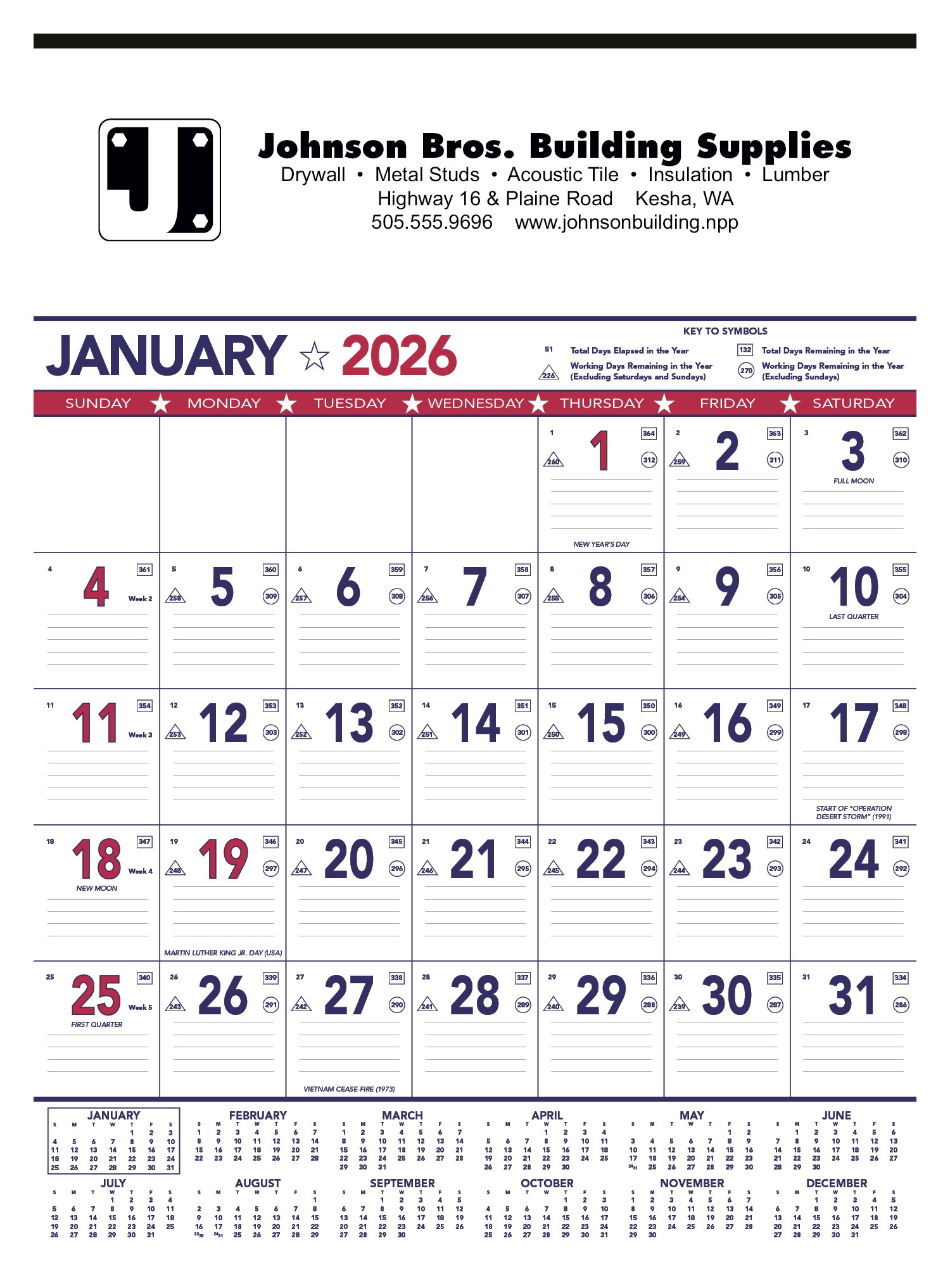 Triumph® Calendars Patriotic Contractor Memo Calendar 2