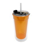 Sentinel - 14 oz. Transparent Tumbler With 2-in-1 Flip and Straw hole lid (Straw included) - Transparent Orange Sentinel - 14 oz. Transparent Tumbler With 2-in-1 Flip and Straw hole lid (Straw included) - Transparent Orange