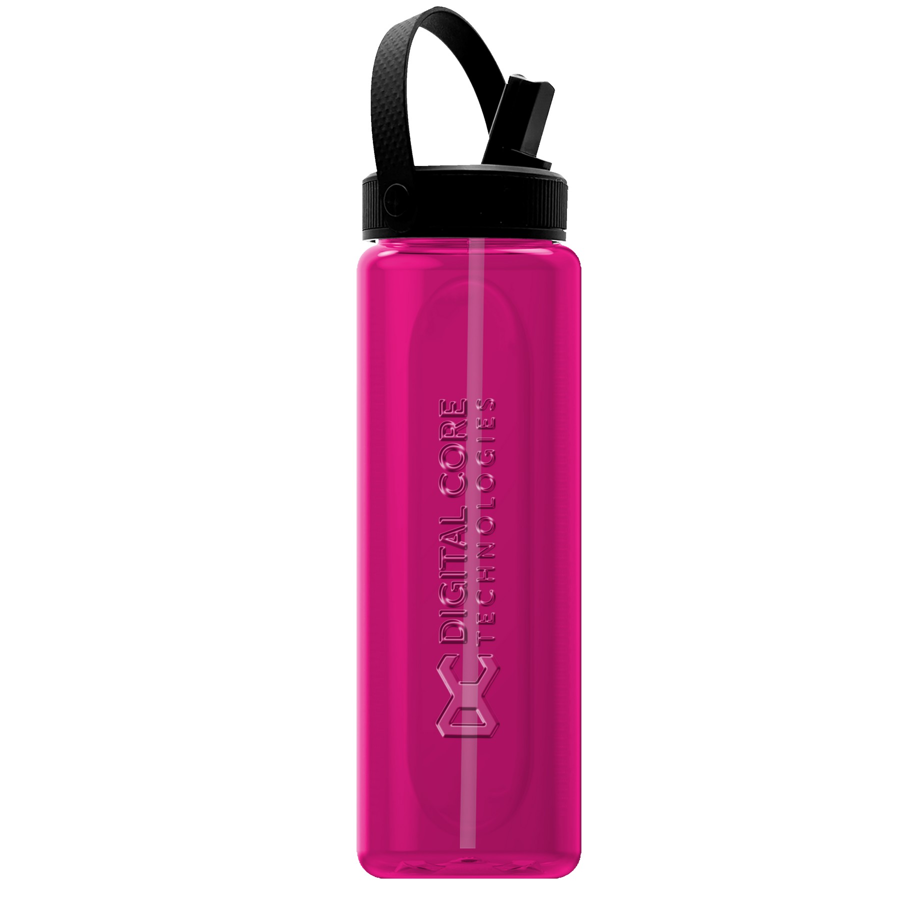Garyline® Boss Embossed RPET Bottle with Flip-Straw, Swivel Handle Lid - 26 oz. 2