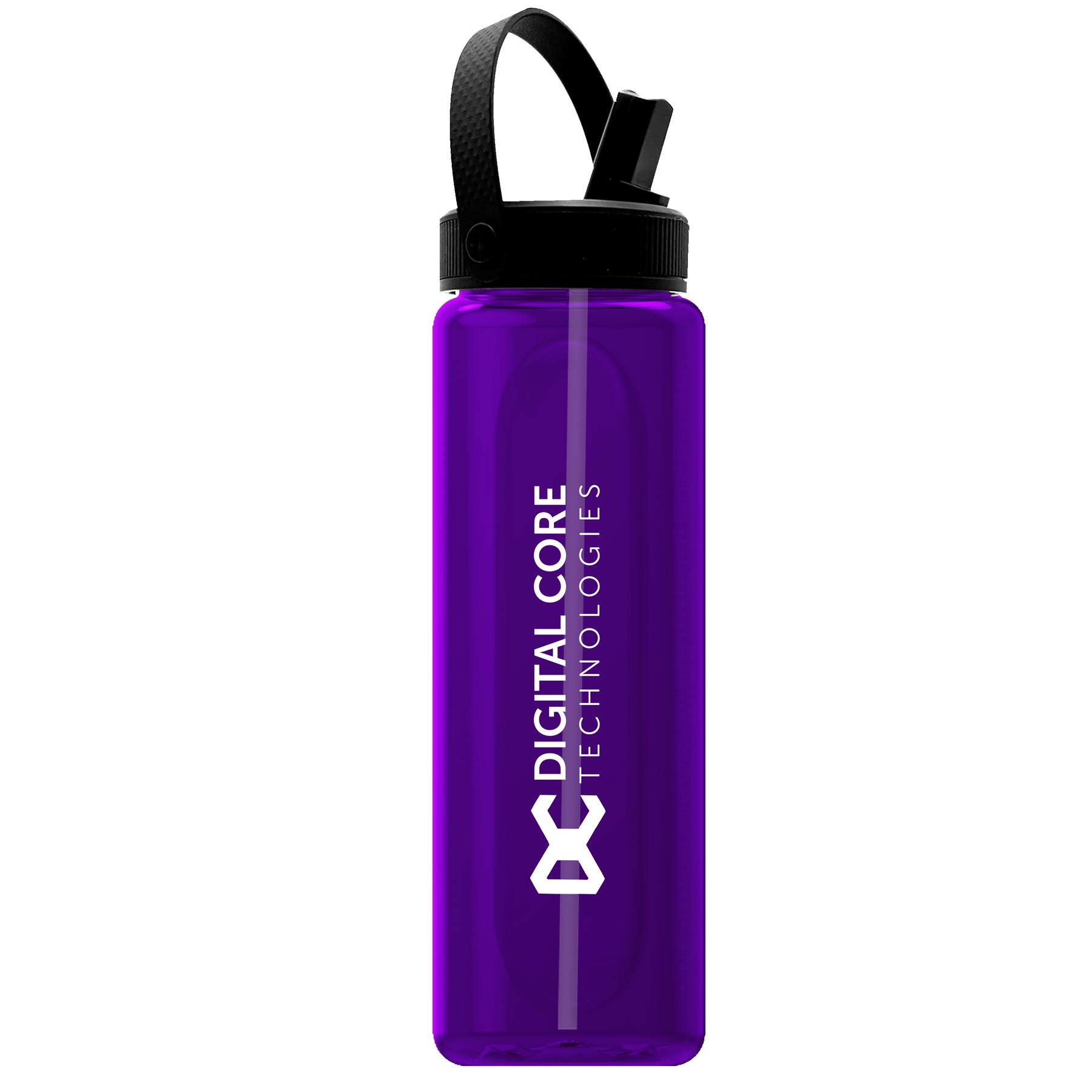 Garyline® Boss Embossed RPET Bottle with Flip-Straw, Swivel Handle Lid - 26 oz. 2