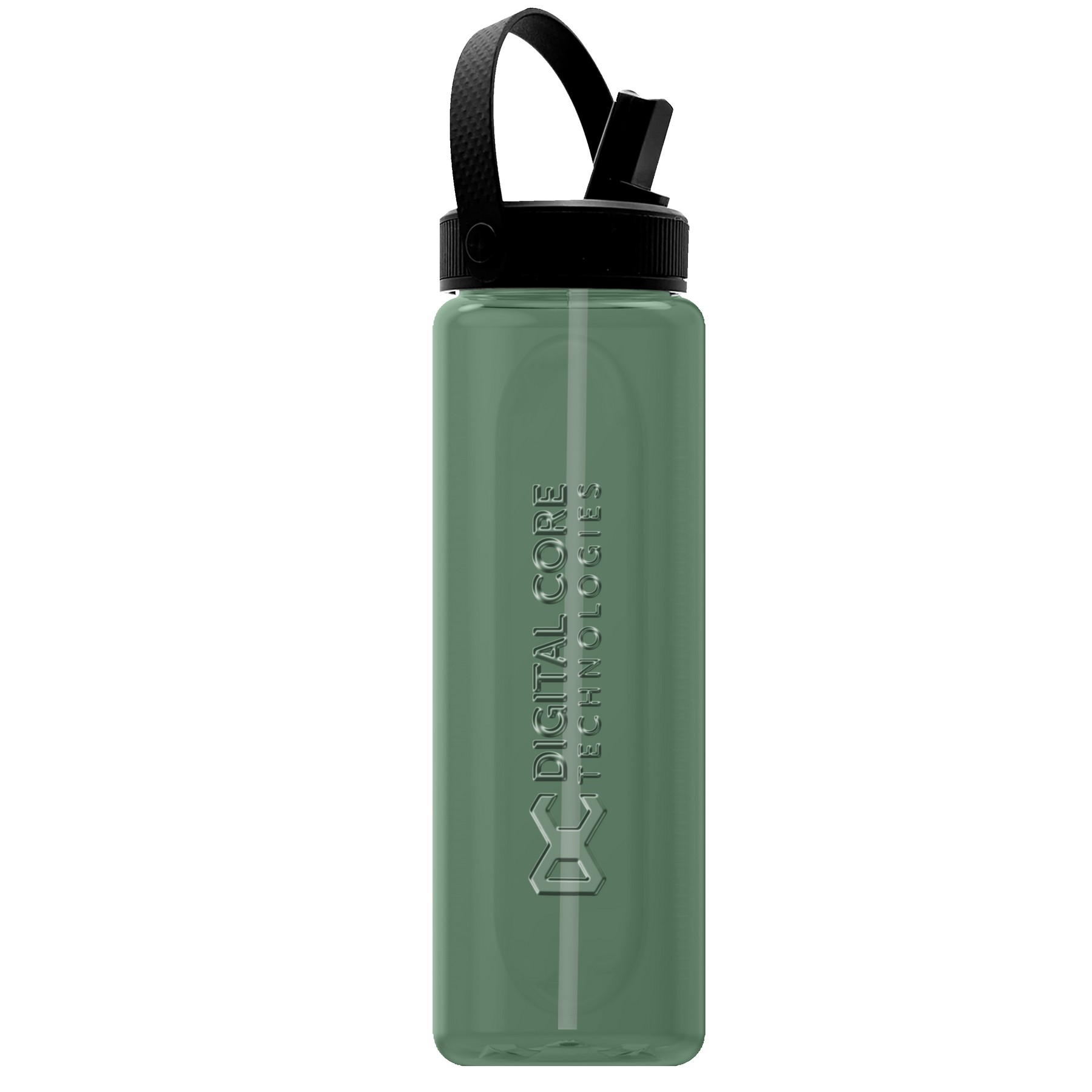 Garyline® Boss Embossed RPET Bottle with Flip-Straw, Swivel Handle Lid - 26 oz. 2