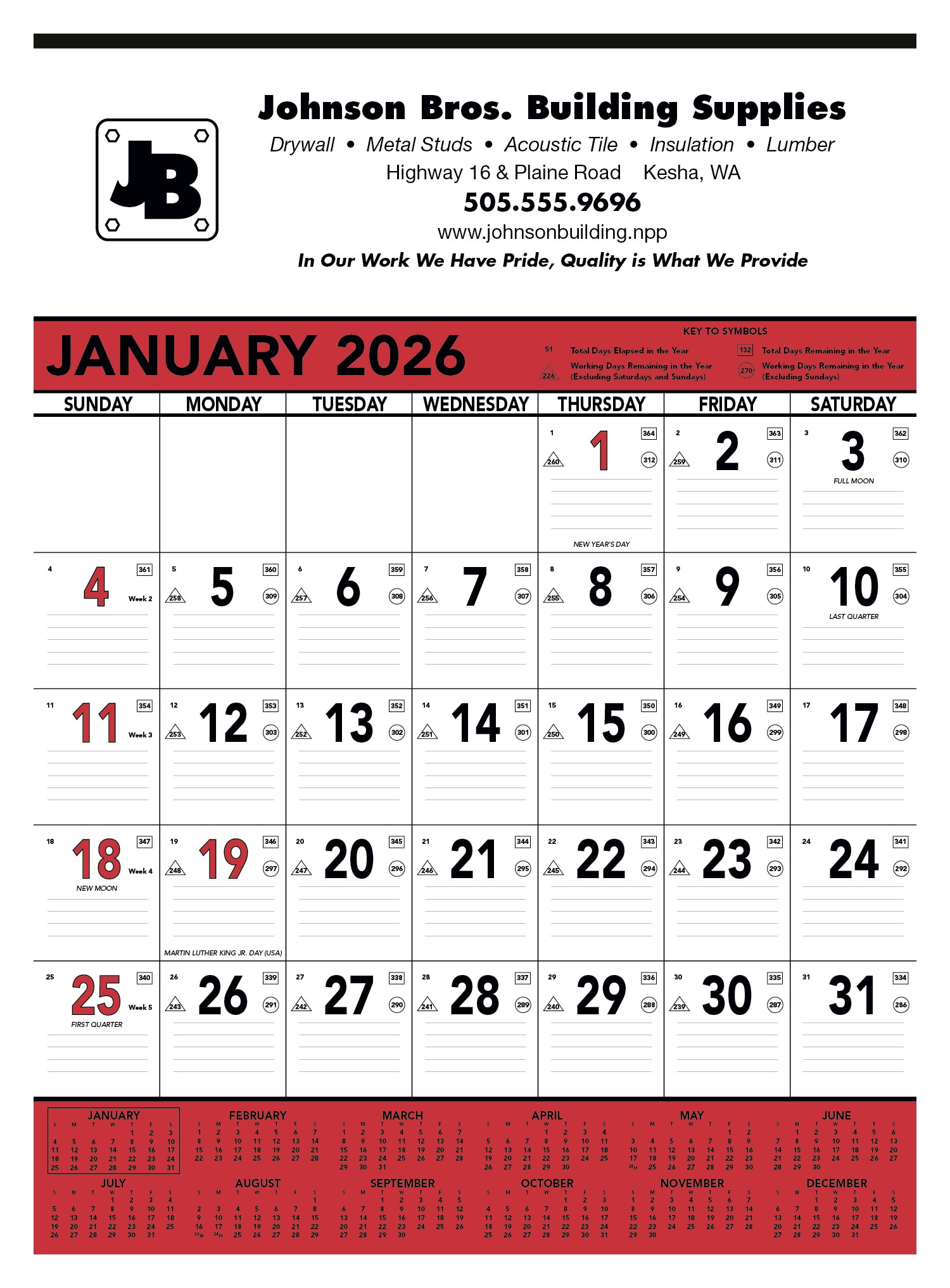 Triumph® Calendars Red & Black Contractor Memo Calendar 2
