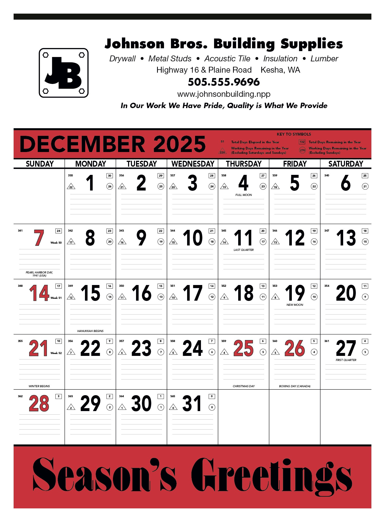 Triumph® Calendars Red & Black Contractor Memo Calendar 2