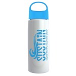 26 Oz. Metalike Flair Bottle w/Oval Crest Lid - White/Cyan Blue 26 Oz. Metalike Flair Bottle w/Oval Crest Lid - White/Cyan Blue